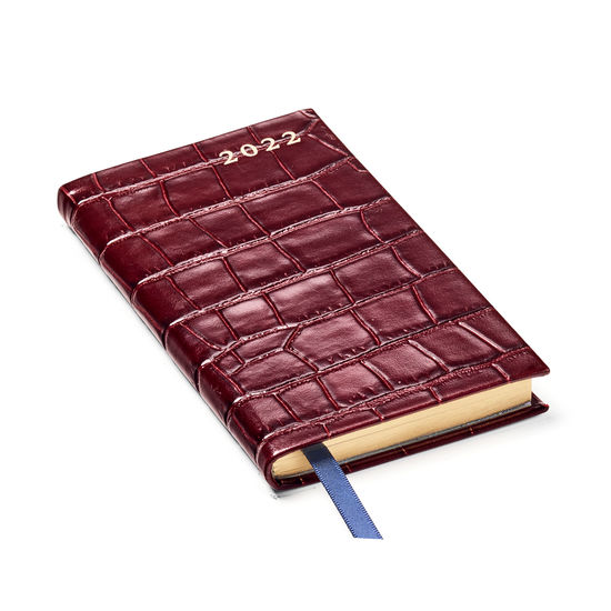 Slim Pocket Leather Diary in Deep Shine Bordeaux Croc from Aspinal of London