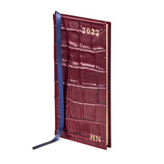 Slim Pocket Leather Diary in Deep Shine Bordeaux Croc from Aspinal of London