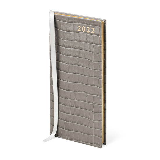Slim Pocket Leather Diary in Deep Shine Warm Grey Small Croc from Aspinal of London