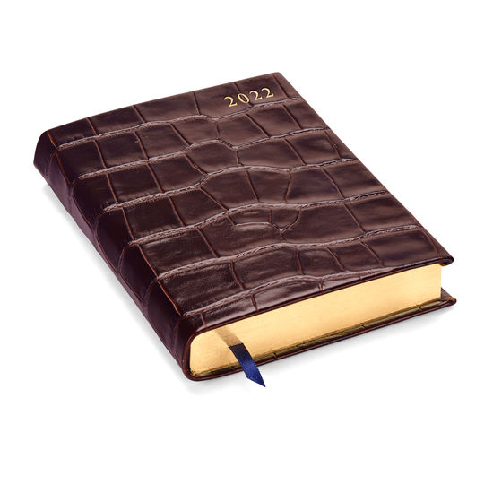 A6 Day to Page Leather Diary in Deep Shine Amazon Brown Croc from Aspinal of London