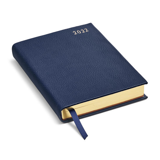 A6 Day to Page Leather Diary in Navy Pebble from Aspinal of London