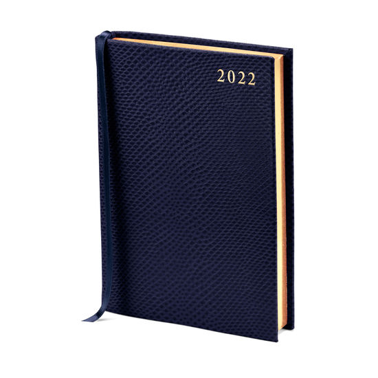 A6 Day to Page Leather Diary in Midnight Blue Lizard from Aspinal of London