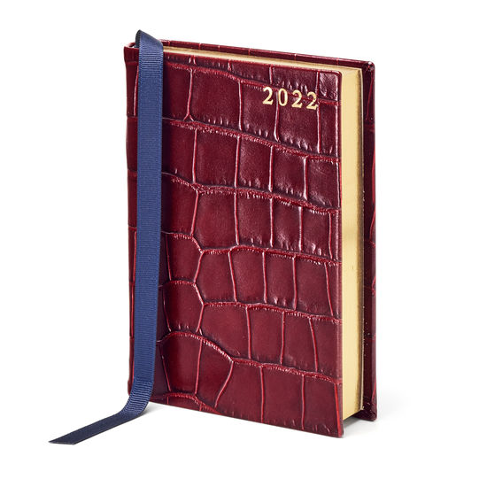 A6 Day to Page Leather Diary in Deep Shine Bordeaux Croc from Aspinal of London
