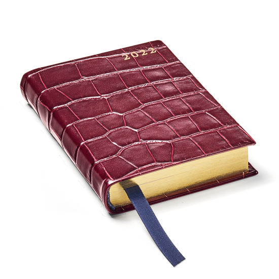 A6 Day to Page Leather Diary in Deep Shine Bordeaux Croc from Aspinal of London