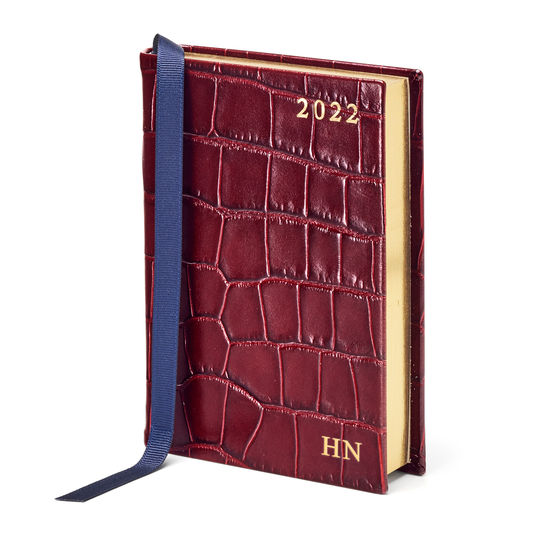 A6 Day to Page Leather Diary in Deep Shine Bordeaux Croc from Aspinal of London