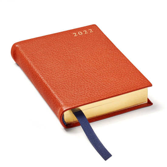 A6 Day to Page Leather Diary in Marmalade Pebble from Aspinal of London