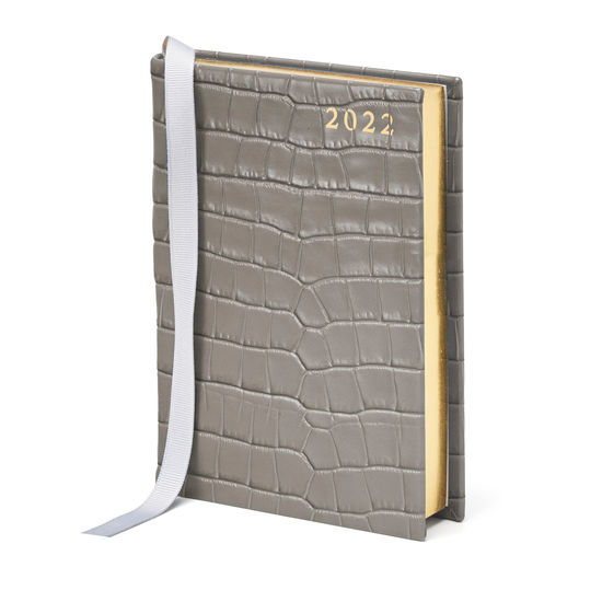 A6 Day to Page Leather Diary in Deep Shine Warm Grey Small Croc from Aspinal of London