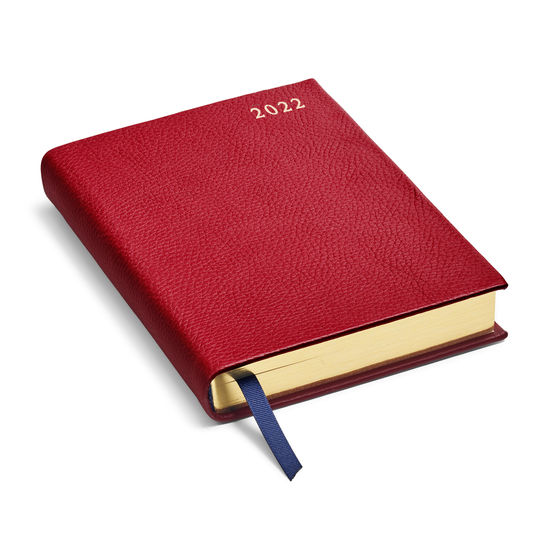 A6 Day to Page Leather Diary in Cherry Pebble from Aspinal of London