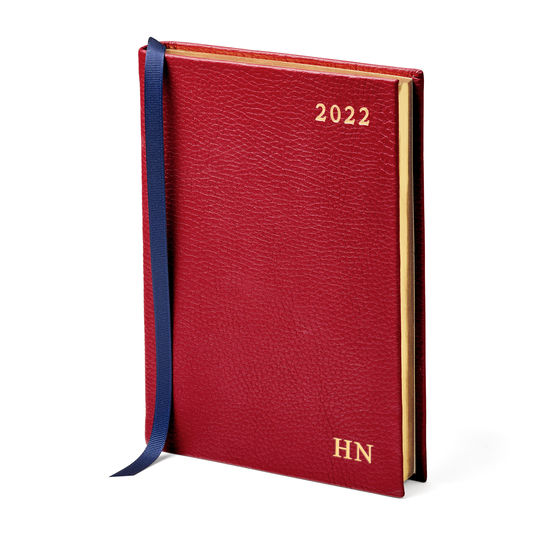 A6 Day to Page Leather Diary in Cherry Pebble from Aspinal of London