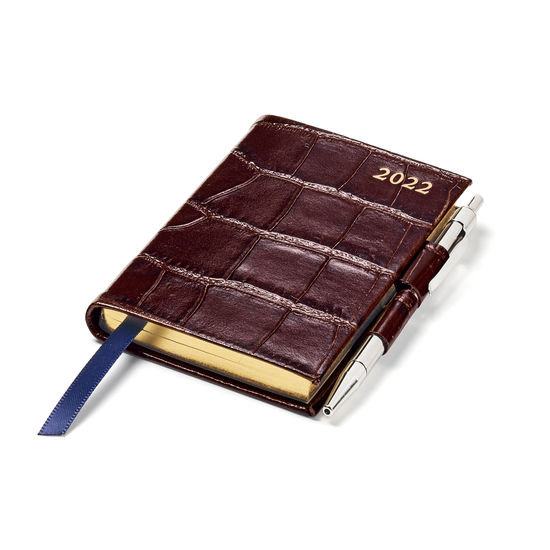 Mini Pocket Diary with Pen in Amazon Brown Croc from Aspinal of London