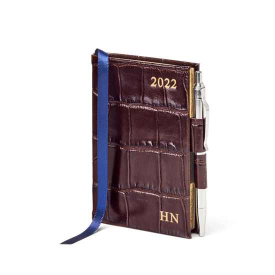 Mini Pocket Diary with Pen in Amazon Brown Croc from Aspinal of London