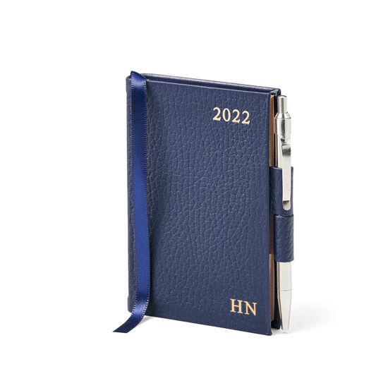 Mini Pocket Diary with Pen in Navy Pebble from Aspinal of London