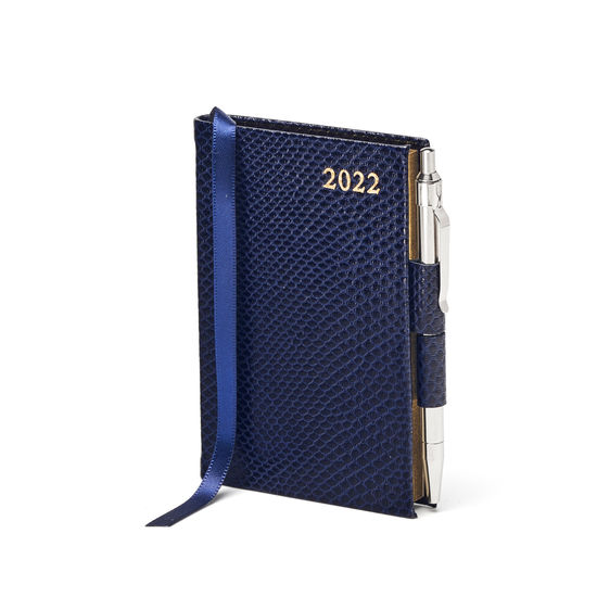 Mini Pocket Diary with Pen in Midnight Blue Lizard from Aspinal of London