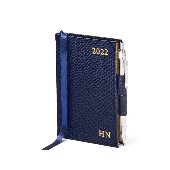 Mini Pocket Diary with Pen in Midnight Blue Lizard from Aspinal of London