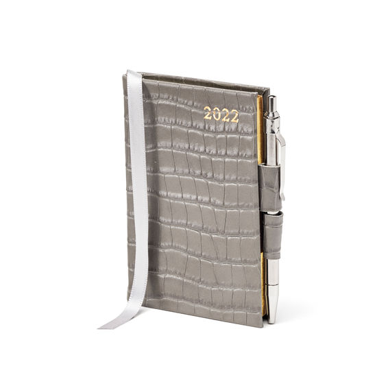 Mini Pocket Diary with Pen in Warm Grey Small Croc from Aspinal of London
