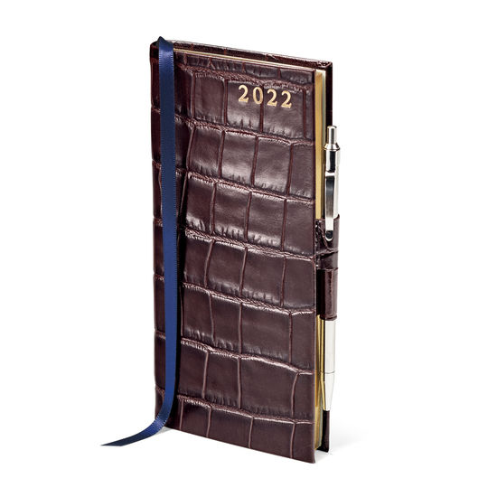Slim Pocket Diary with Pen in Amazon Brown Croc from Aspinal of London