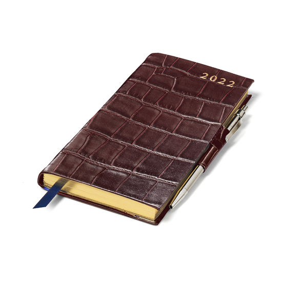 Slim Pocket Diary with Pen in Amazon Brown Croc from Aspinal of London