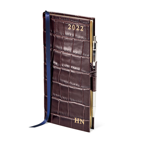 Slim Pocket Diary with Pen in Amazon Brown Croc from Aspinal of London