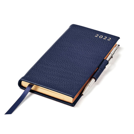 Slim Pocket Diary with Pen in Navy Pebble from Aspinal of London