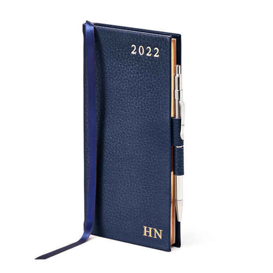 Slim Pocket Diary with Pen in Navy Pebble from Aspinal of London