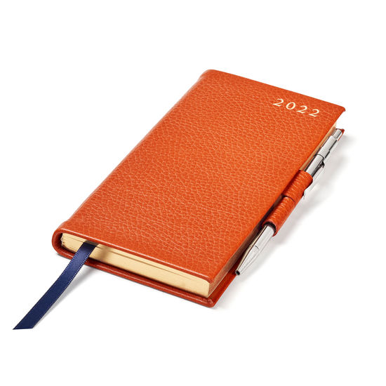 Slim Pocket Diary with Pen in Marmalade Pebble from Aspinal of London
