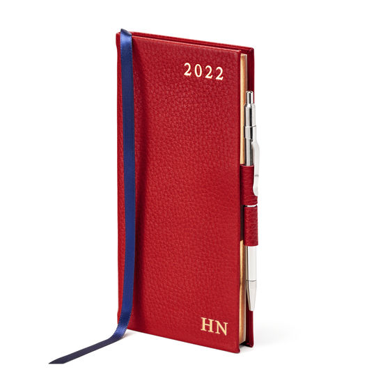 Slim Pocket Diary with Pen in Cherry Pebble from Aspinal of London