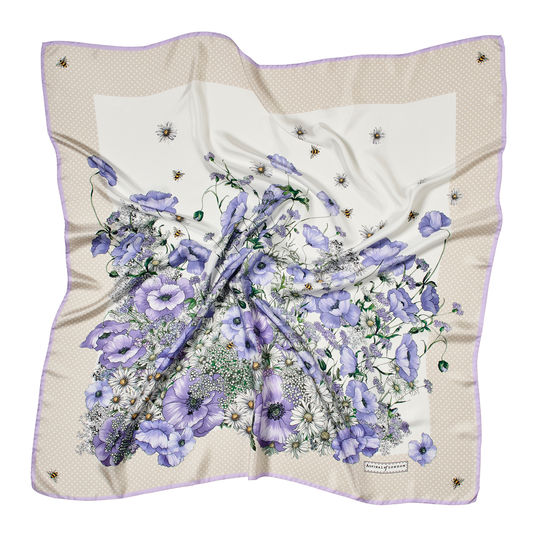 Polka Dot Poppy Giant Silk Scarf in English Lavender Pure Silk from Aspinal of London
