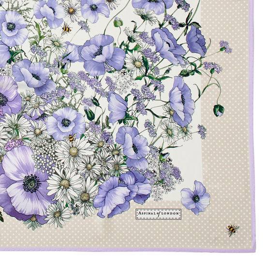 Polka Dot Poppy Giant Silk Scarf in English Lavender Pure Silk from Aspinal of London