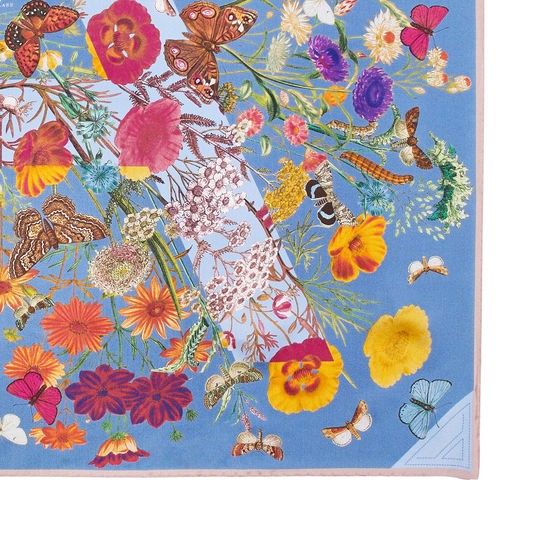 Botanical 'A' Giant Silk Scarf in Bluebird Pure Silk from Aspinal of London