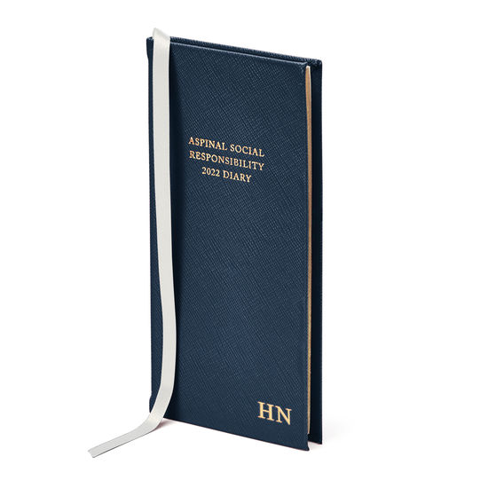 Aspinal Social Responsibility Diary in Navy Saffiano from Aspinal of London