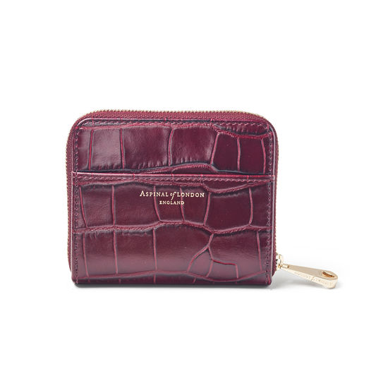 Slim Mini Continental Purse in Bordeaux Croc from Aspinal of London