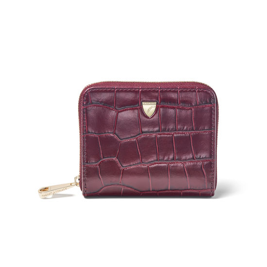 Slim Mini Continental Purse in Bordeaux Croc from Aspinal of London