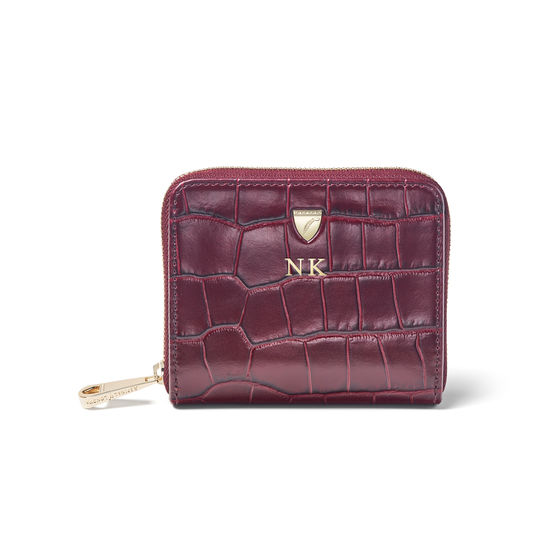 Slim Mini Continental Purse in Bordeaux Croc from Aspinal of London