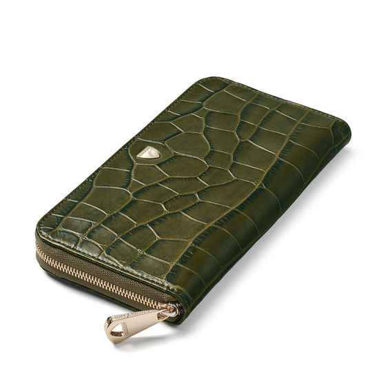 Continental Purse in Khaki Double Croc from Aspinal of London