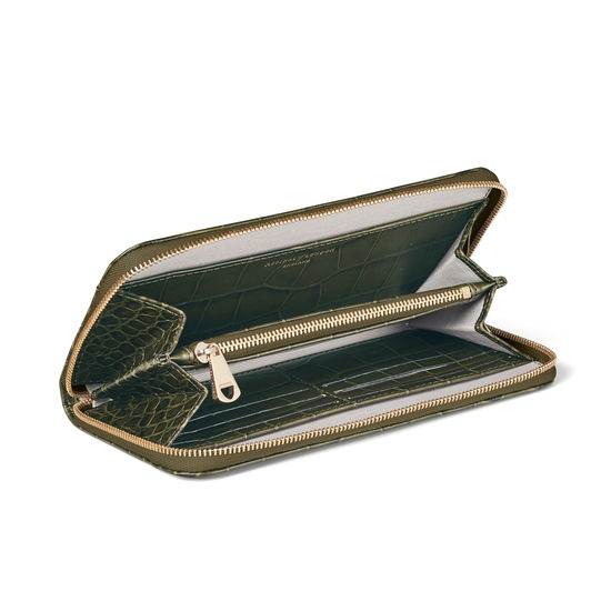 Continental Purse in Khaki Double Croc from Aspinal of London