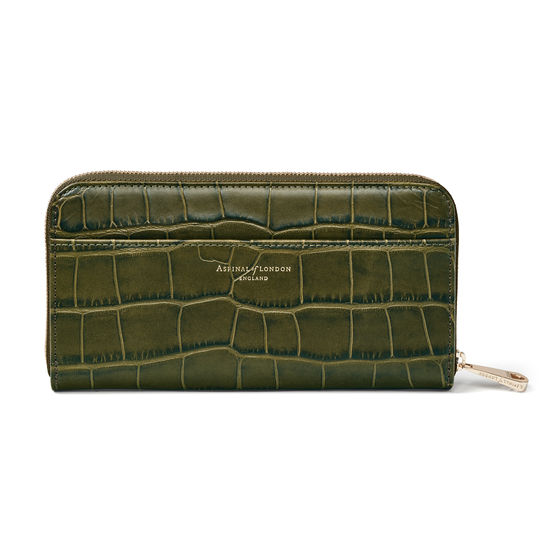 Continental Purse in Khaki Double Croc from Aspinal of London