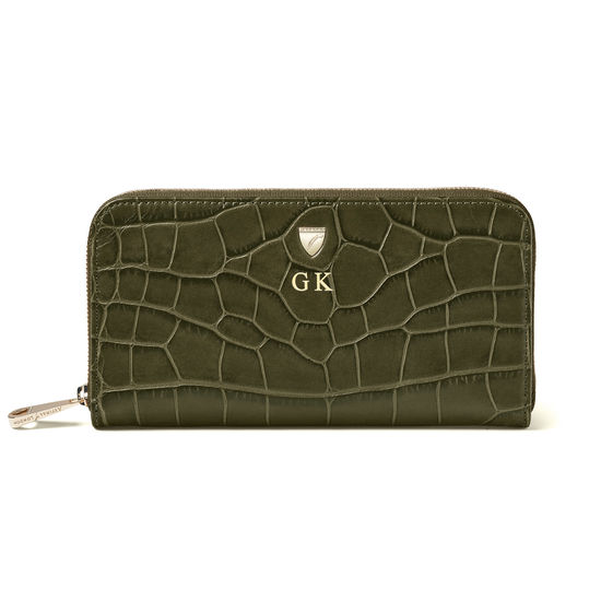 Continental Purse in Khaki Double Croc from Aspinal of London