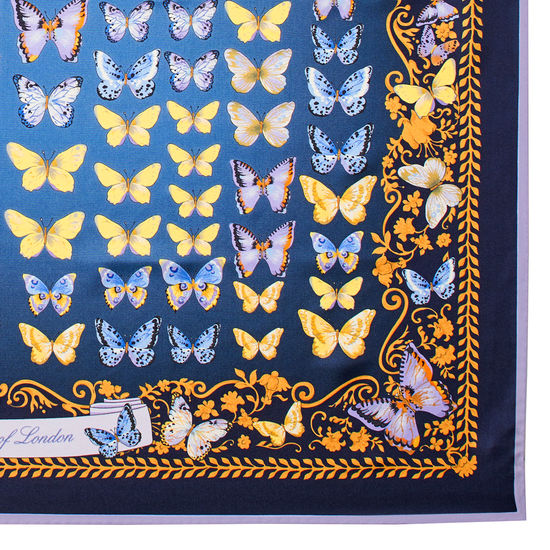 Butterfly Silk Scarf in Navy Pure Silk from Aspinal of London