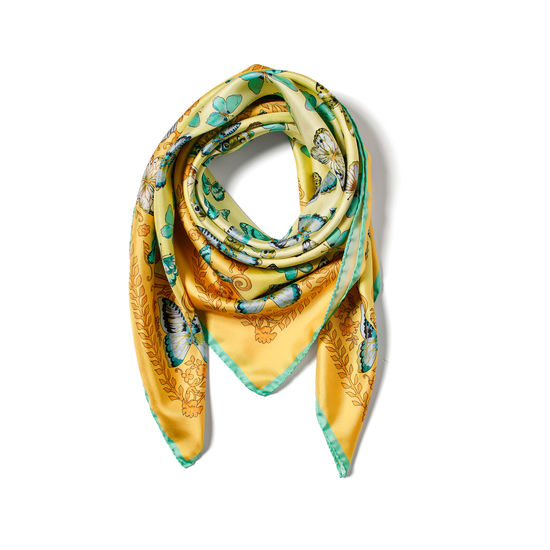 Butterfly Silk Scarf in Meadow Pure Silk Twill from Aspinal of London