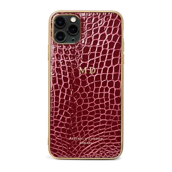 iPhone 11 Pro Max Case in Bordeaux Patent Croc from Aspinal of London