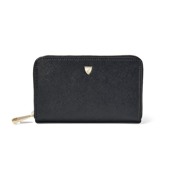 Midi Continental Purse in Black Saffiano from Aspinal of London
