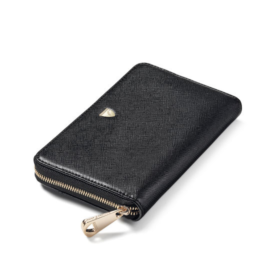 Midi Continental Purse in Black Saffiano from Aspinal of London