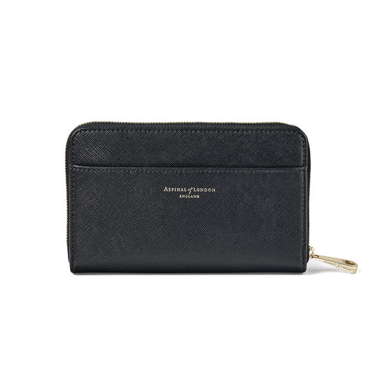 Midi Continental Purse in Black Saffiano from Aspinal of London
