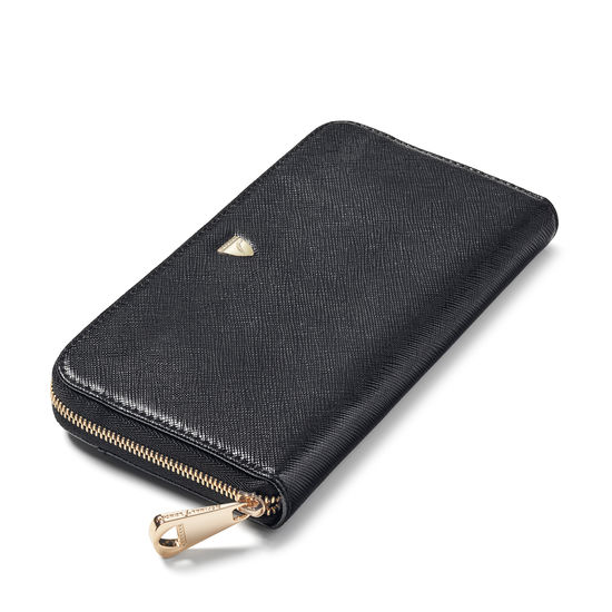 Continental Purse in Black Saffiano from Aspinal of London