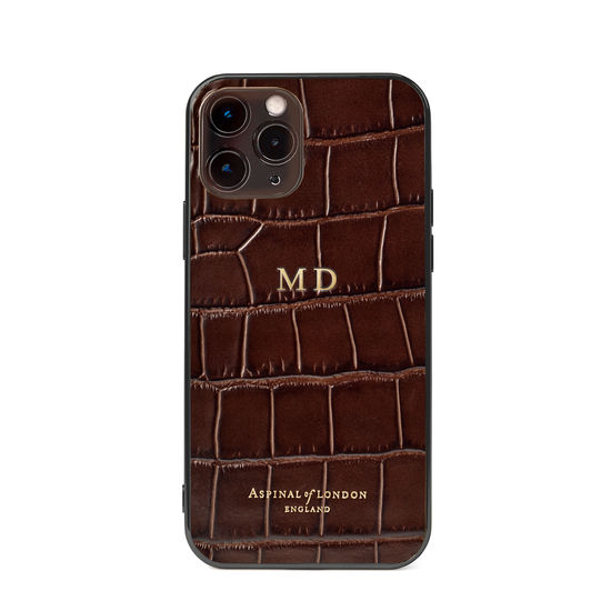 iPhone 12 / 12 Pro Case in Deep Shine Amazon Brown Croc from Aspinal of London