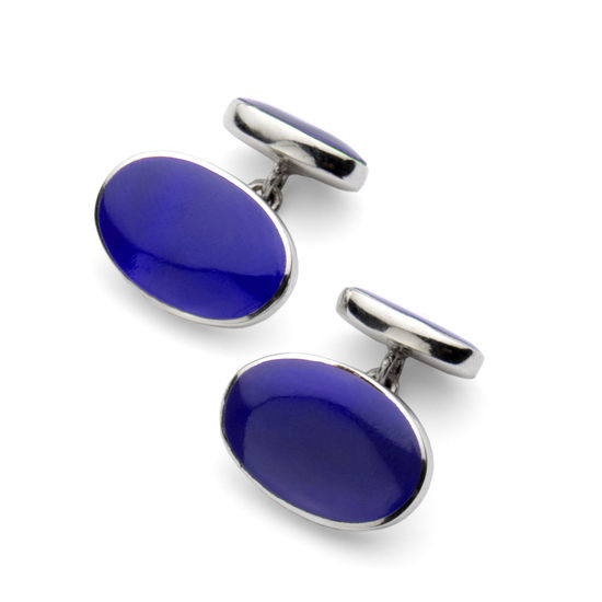 Oval Sterling Silver & Blue Lapis Cufflinks from Aspinal of London