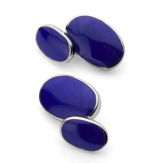 Oval Sterling Silver & Blue Lapis Cufflinks from Aspinal of London