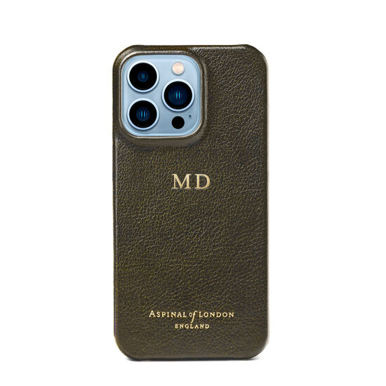 iPhone 13 Pro Case in Khaki Pebble from Aspinal of London