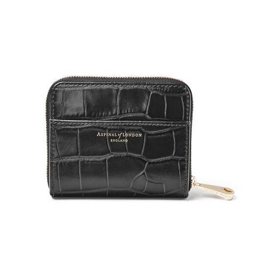 Slim Mini Continental Purse in Black Croc from Aspinal of London