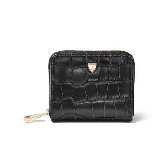 Slim Mini Continental Purse in Black Croc from Aspinal of London